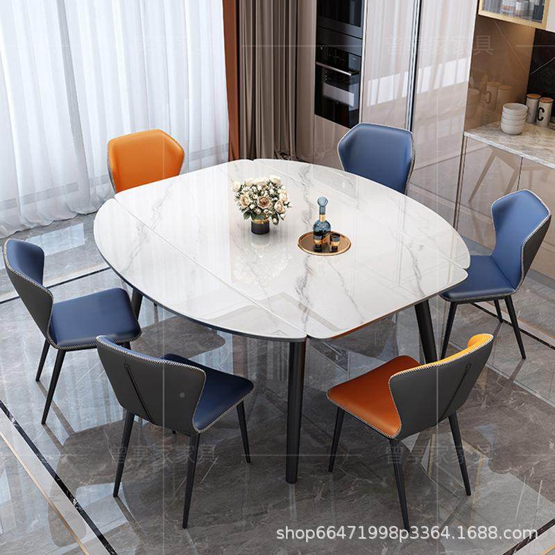 可伸缩岩板餐现代轻奢户型多功小UFC能用折叠餐桌方圆桌两可变圆