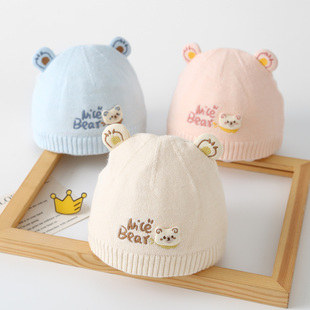 婴儿帽子秋冬男宝宝胎帽小月龄毛线帽新生婴幼儿防风保暖冬帽可爱