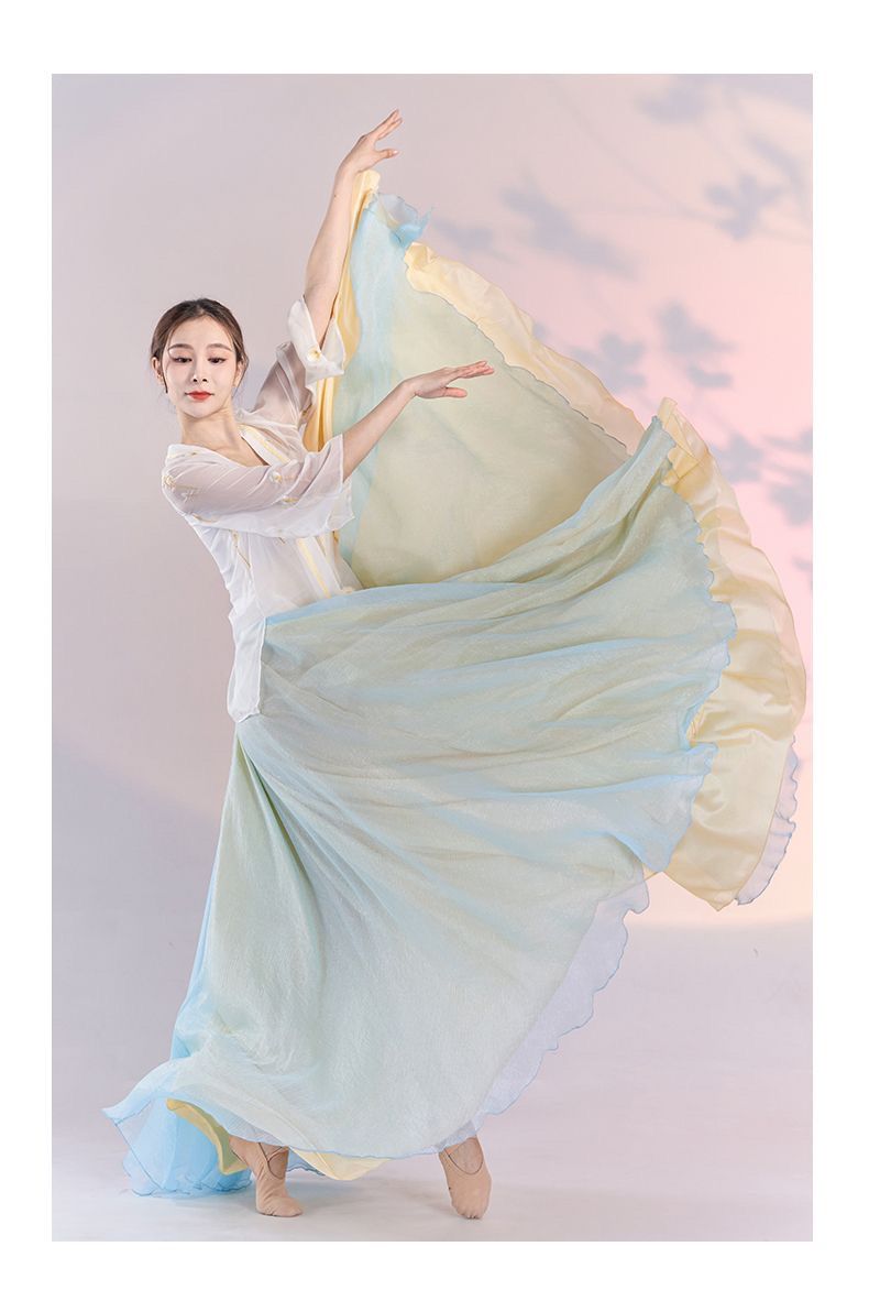 现货古典舞蹈服女中国舞练功服演出服720度飘逸仙气双层大摆长裙