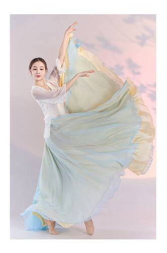 现货古典舞蹈服女中国舞练功服演出服720度飘逸仙气双层大摆长裙