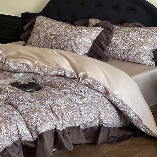 法式复古风100S全棉数码印花被套床单床盖四件套纯棉四季可用床品