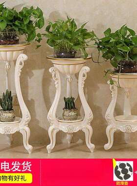 欧式室内花盆架多层描金花架白色花几仿实木落地客厅阳台置物架