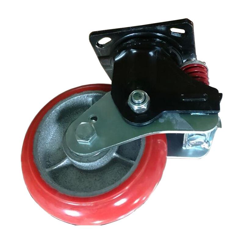 韩式铁芯聚氨酯脚轮弹簧防震脚轮重型4寸5寸6寸转向轮PU减震