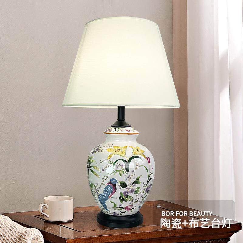 美式田园客厅台灯卧室床头灯欧式大气复古新中式陶瓷装饰台灯大号