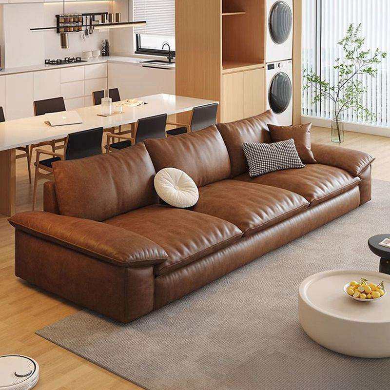 真皮沙发意式极简复古风客厅现代简约办公室帆船直排皮艺云朵沙发