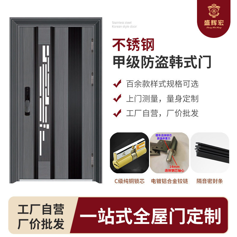 智能锁甲级韩式门不锈钢彩钢入户门家用小区自建房隔音厂家批发