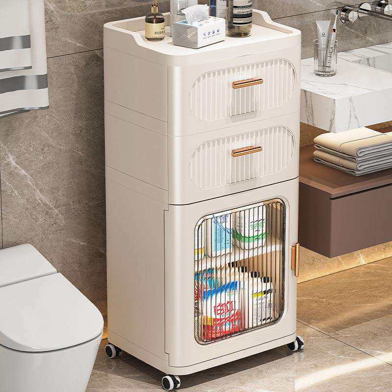 40cm浴室抽屉式多层收纳储物柜奶油风开门式夹缝收纳柜窄缝隙柜子