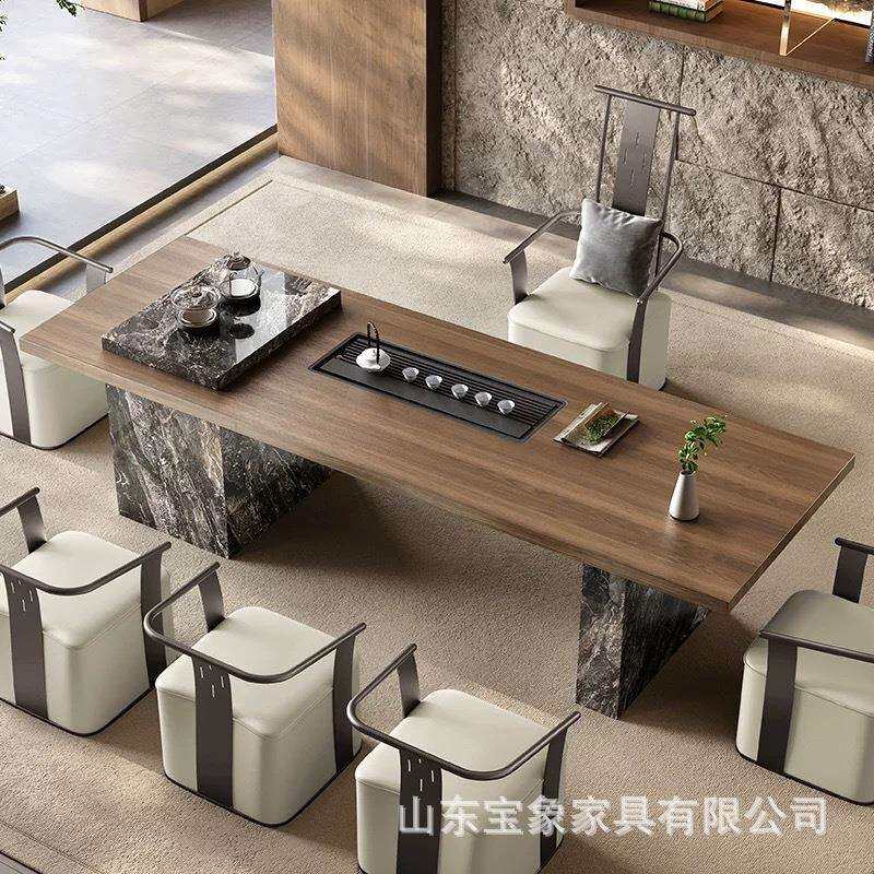岩板茶桌椅组合轻奢现代高级感黑色新款高端烧水壶一体嵌入式茶台