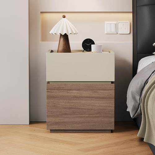 意式极简轻奢床头柜保险箱一体储物柜子高级感带密码锁床边保险柜