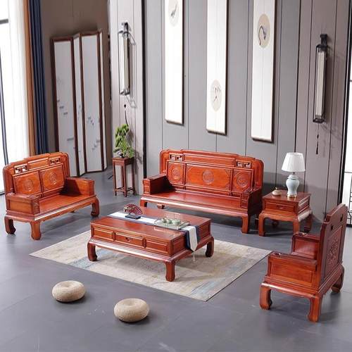 格木沙发新中式复古实木沙发客厅冬夏两用菠萝格雕花高端沙发