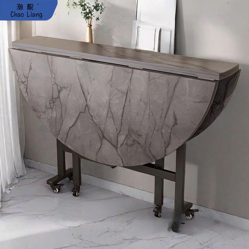 折叠餐桌家用圆桌小户型带转盘简易出租房用多功能客厅饭桌