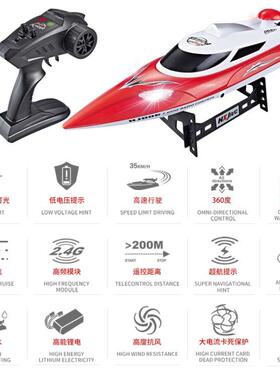 HJ806遥控船快艇竞技玩具航海模型高速游艇玩具船炫彩夜航灯自翻