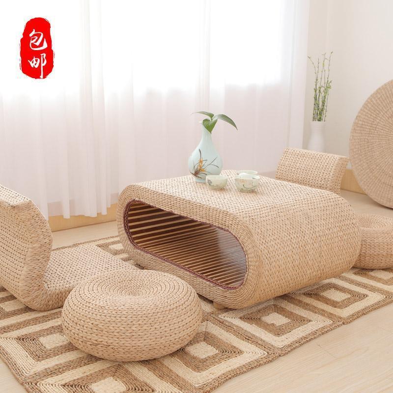藤编草编茶几飘窗桌日式实木榻榻米茶几组合茶桌炕桌地台桌小桌子
