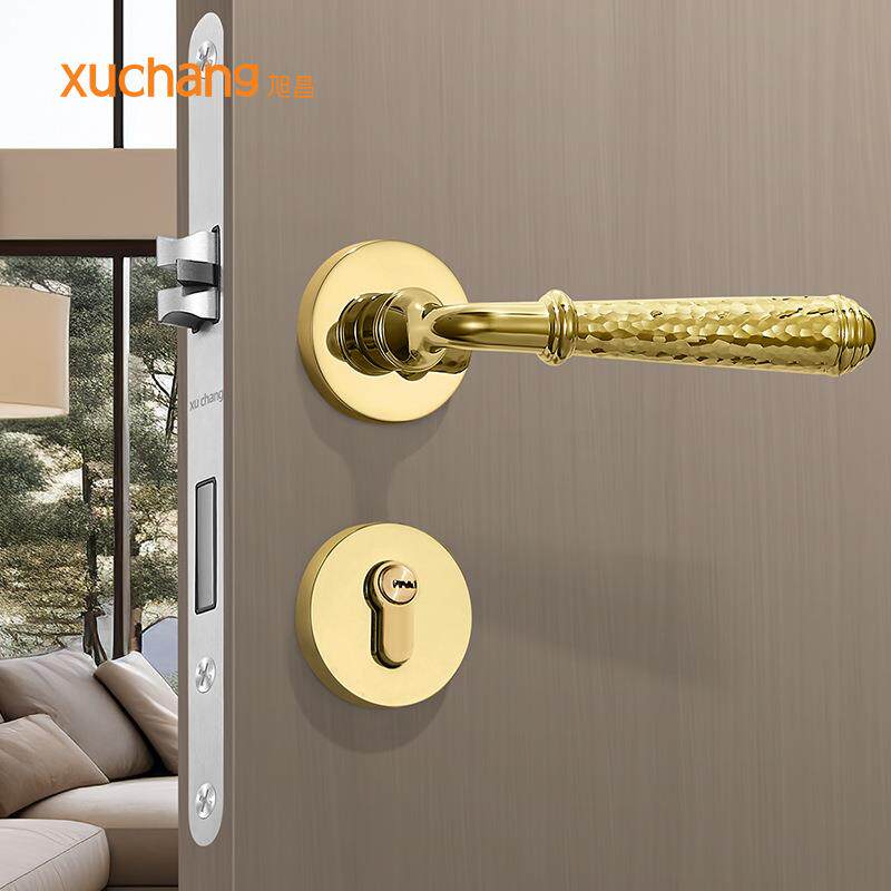 卧室分体磁吸静音门锁轻奢法式PVD金色房间木门奶油风门把手门锁