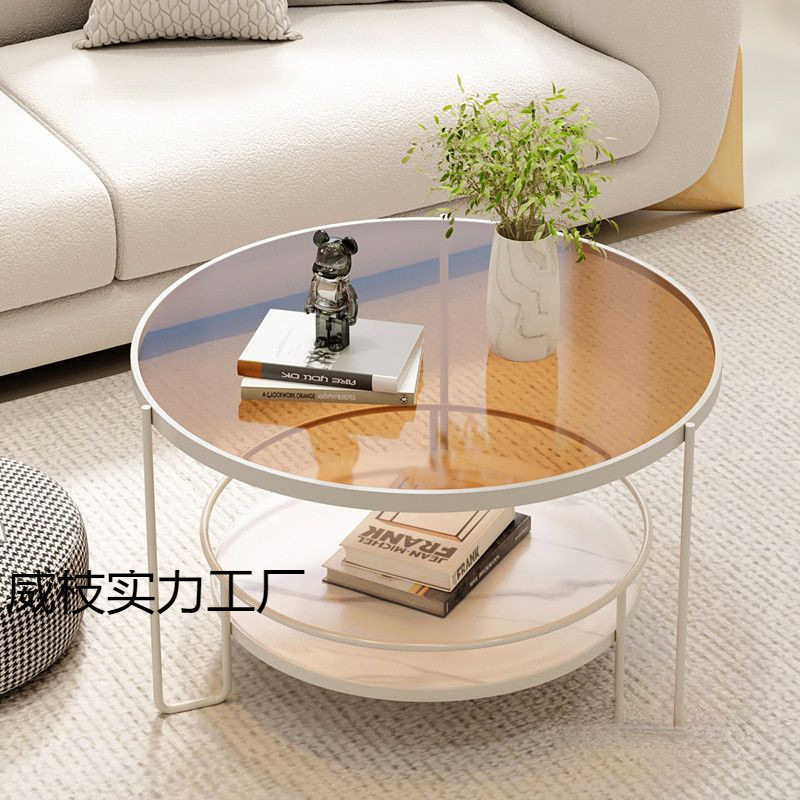 奶油风玻璃茶几小户型客厅圆形角几家用极简迷你桌子网红现代轻奢