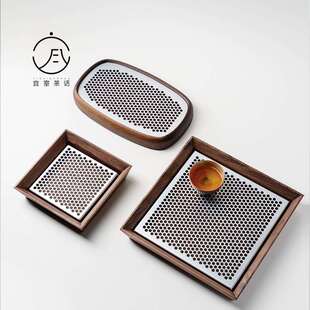 宜室茶话轻奢高级感胡桃木茶盘小型家用茶台储水沥水盘干泡盘托盘