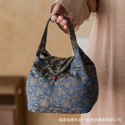 复古织锦茶具收纳布包大容量加厚手提袋便携旅行品茗杯收纳袋保护