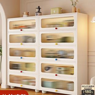 实木餐边柜厨房置物架带柜门落地多层多功能碗橱柜客厅储物收纳柜