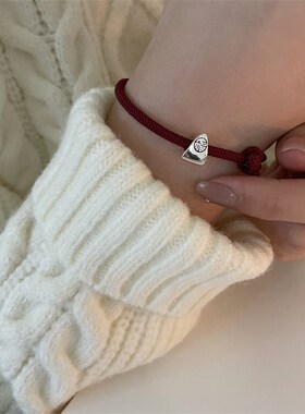 999纯银红绳福字太岁新年情人节情侣手链本命年男款可调节手绳