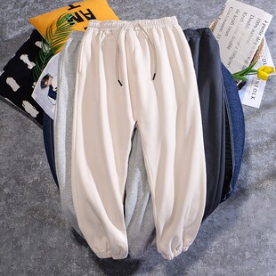 新款 抽绳休闲运动裤 百搭纯色加绒卫裤 复古宽松直筒裤 男式 2021春季