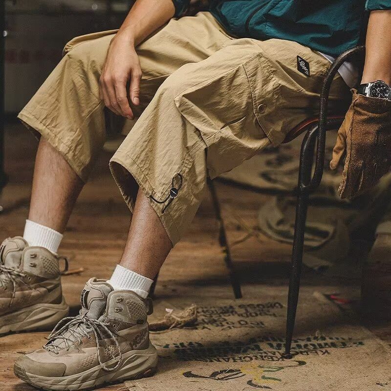 美式复古潮牌工装短裤男夏季山系户外宽松加大码加肥绣标七分裤,男装,短裤,淘宝优惠券,粉丝福利购,淘宝优惠卷