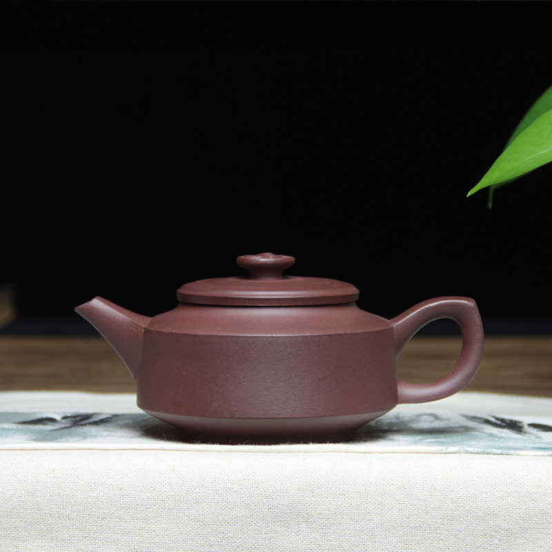 批发宜兴原矿紫砂壶纯手工大容量紫泥家用扁壶茶壶茶具冬梅 300ml