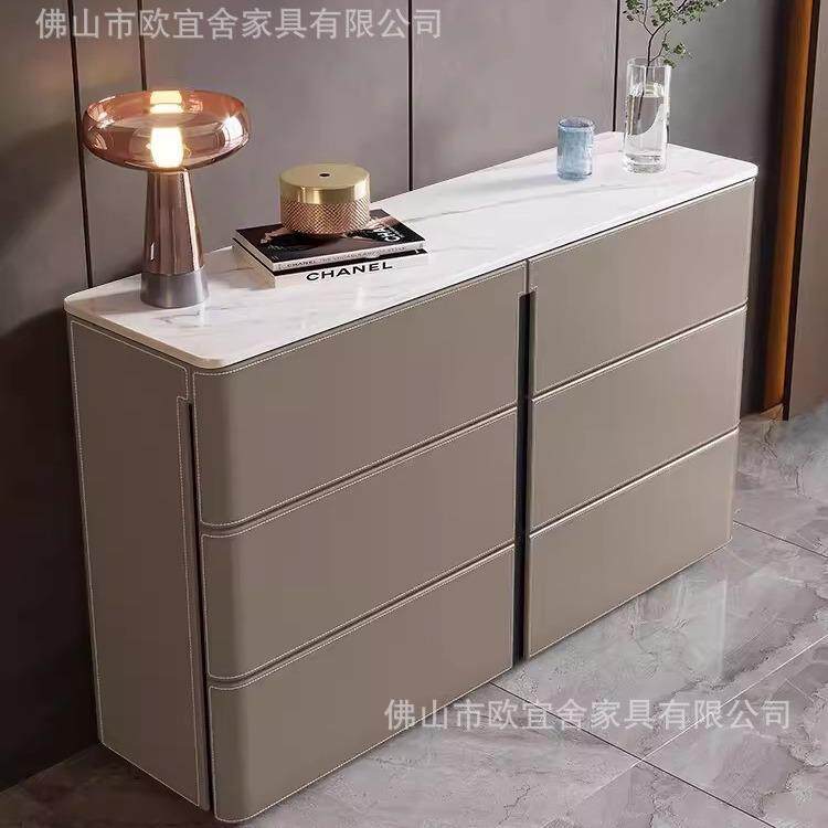 轻奢马鞍皮岩板斗柜客厅现代简约收纳储物玄关柜靠墙柜6斗柜9斗柜
