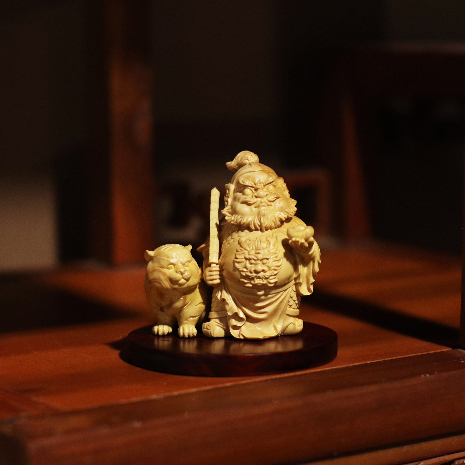 《虎啸风生》赵公明 黄杨木摆件 居家桌面装饰品 厂家直销