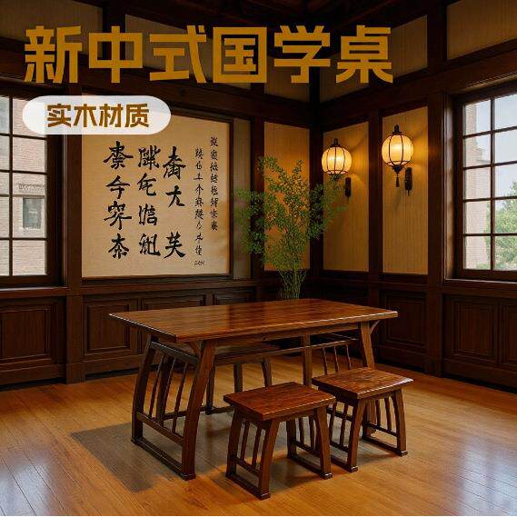 国学桌双人书画桌家用实木围棋桌子幼儿园学生新中式桌椅