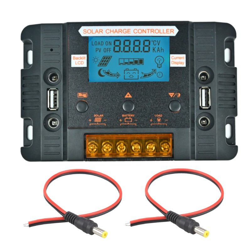 夜光显示12V24V30A太阳能控制器带DC+USB口光伏太阳能充电控制器