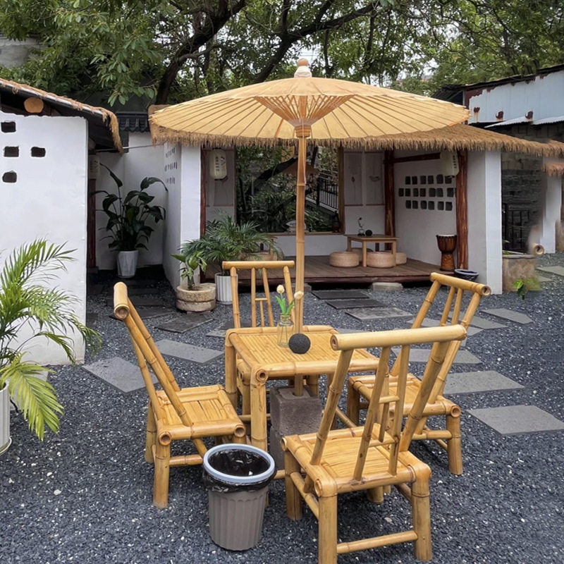 靠背椅家用茶几民宿竹桌竹椅餐椅竹凳户外罐罐煮茶老式茶庭院围炉