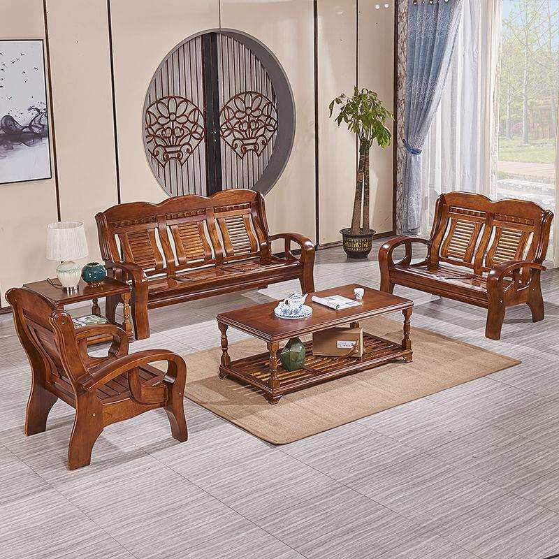全实木休闲沙发客厅组合楝木椿木实惠组合农村木沙发便宜沙发