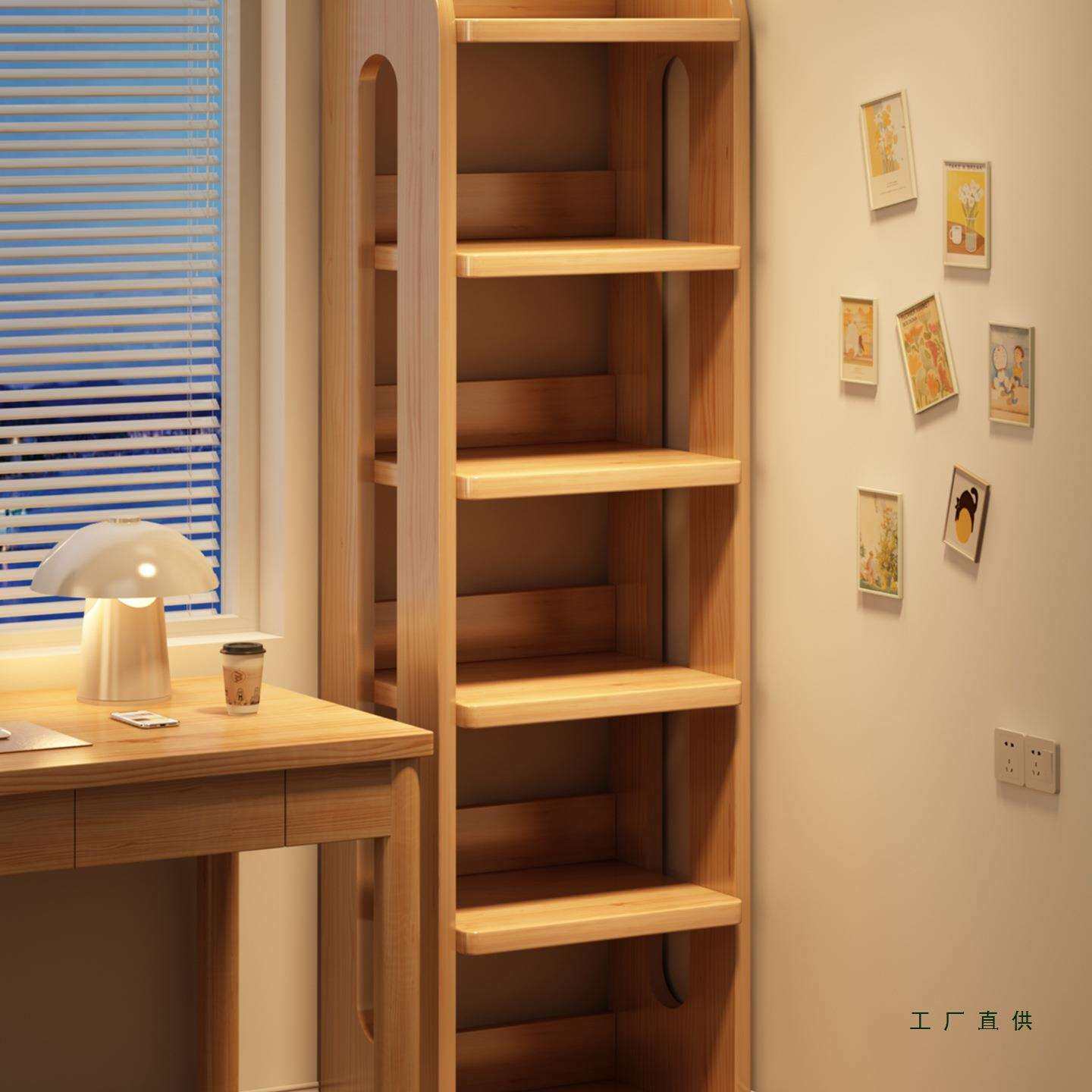 书架落地置物架一体靠墙转角储物柜简易学生家用不占空间实木书柜