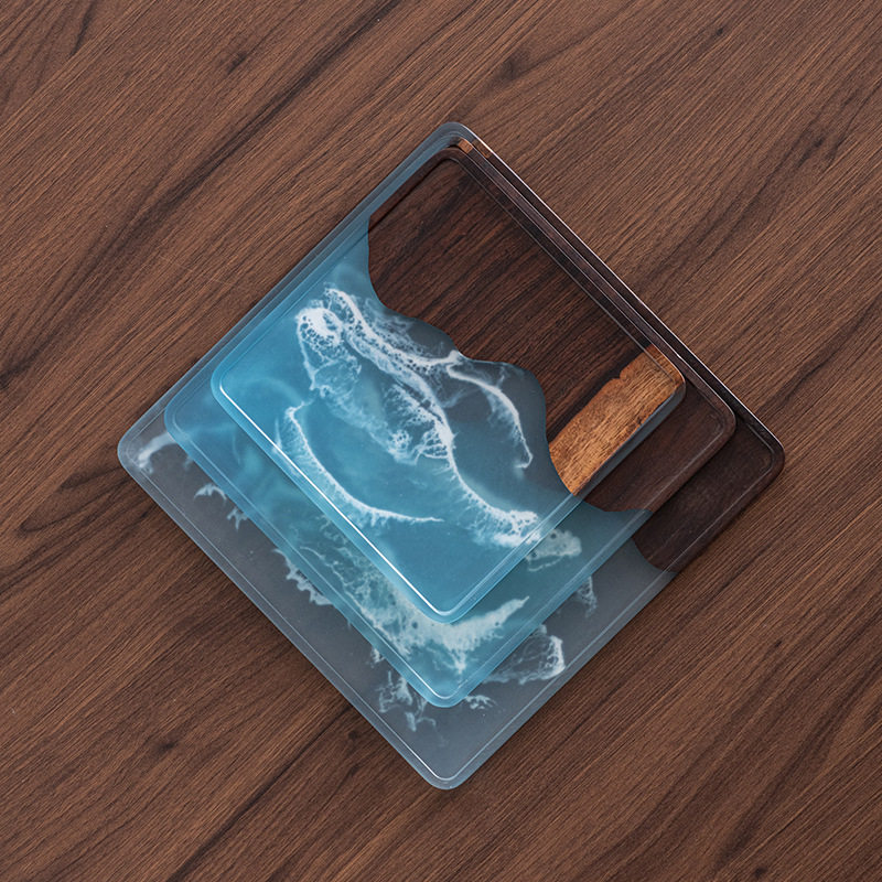 树脂实木茶盘水墨海浪茶托家用中式复古茶室托盘防烫隔热垫茶配件