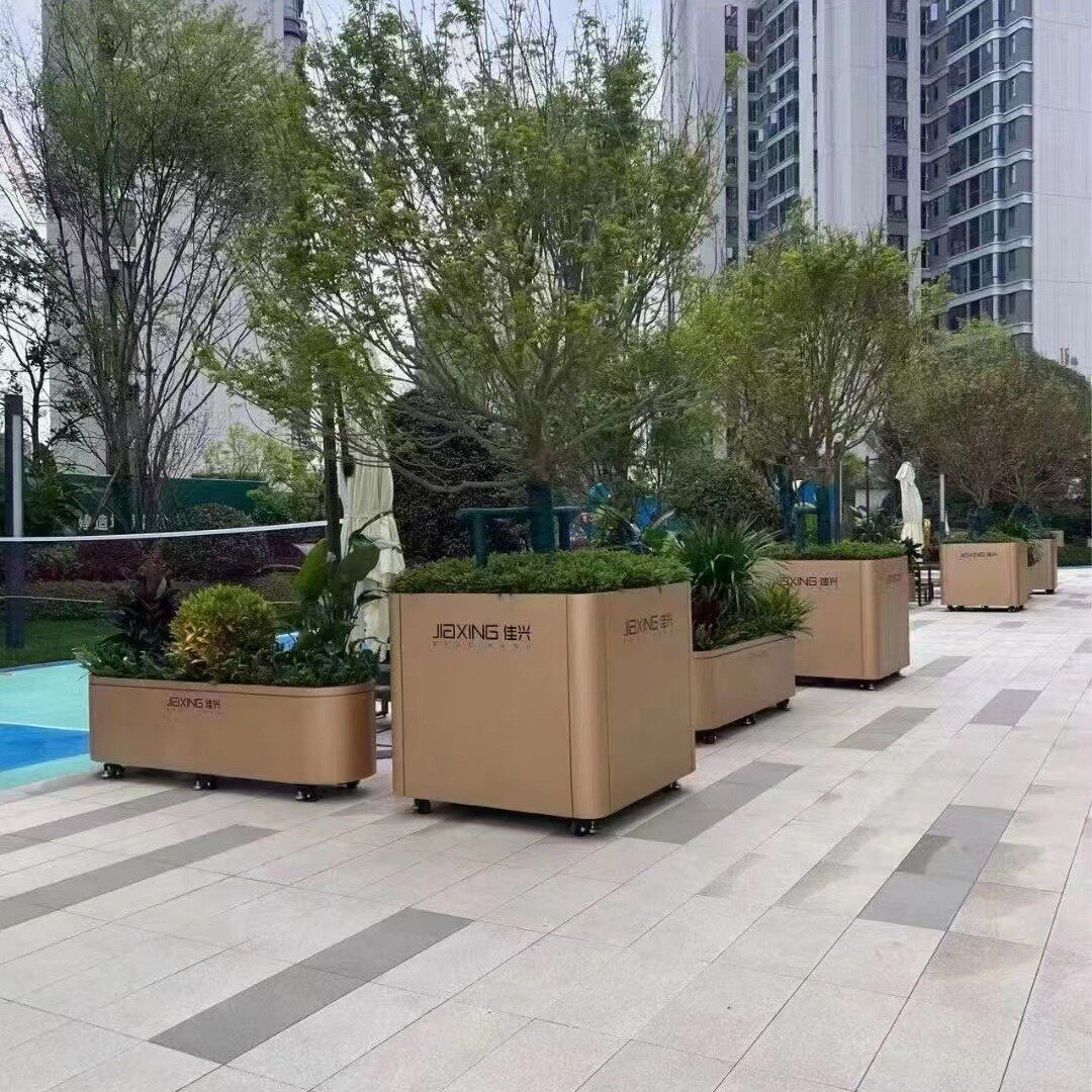 户外不锈钢花箱组合花坛种植箱成品花槽铁艺花架围栏隔断座椅花池