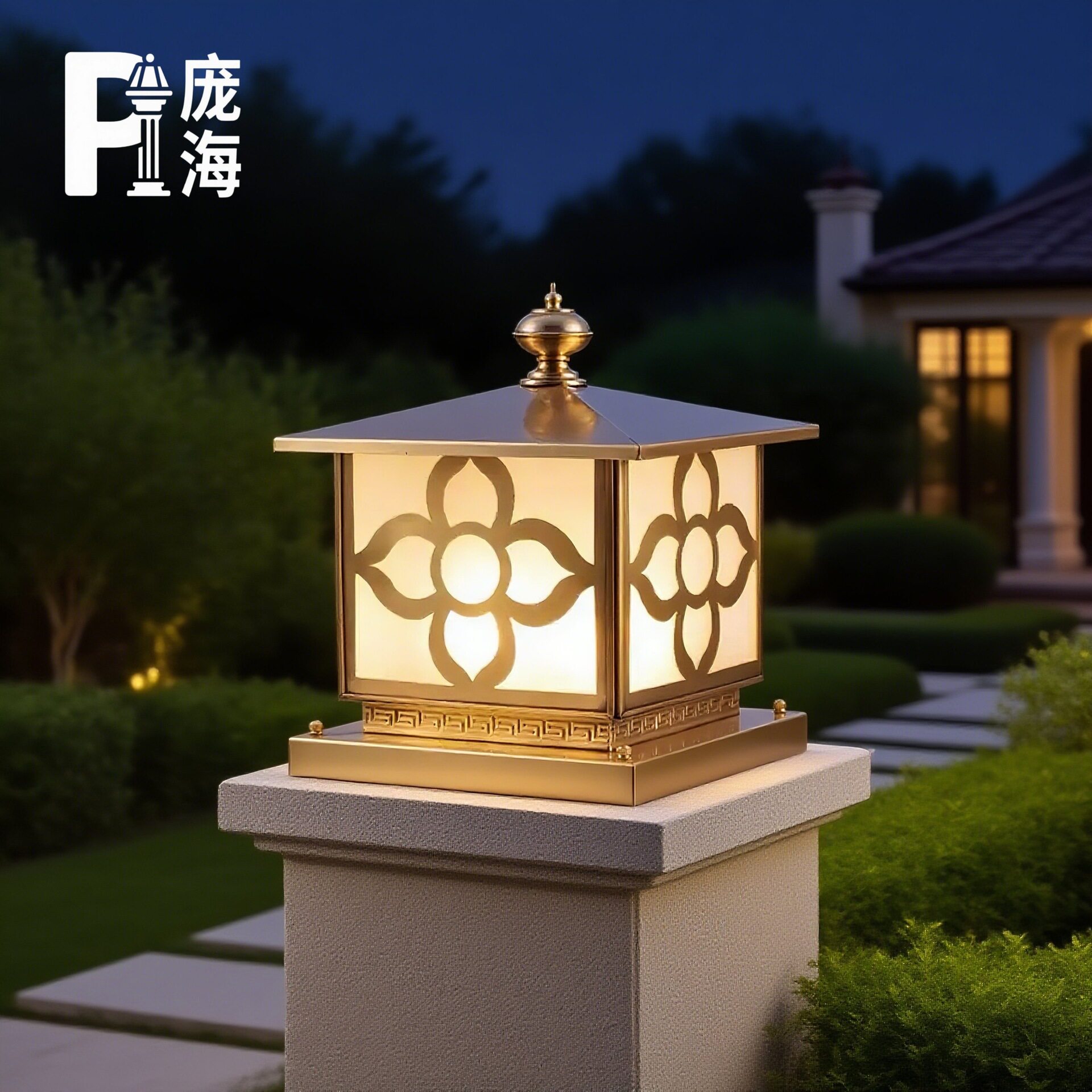 全铜太阳能柱头灯户外别墅围墙大门柱子灯防水庭院灯花园高档装饰