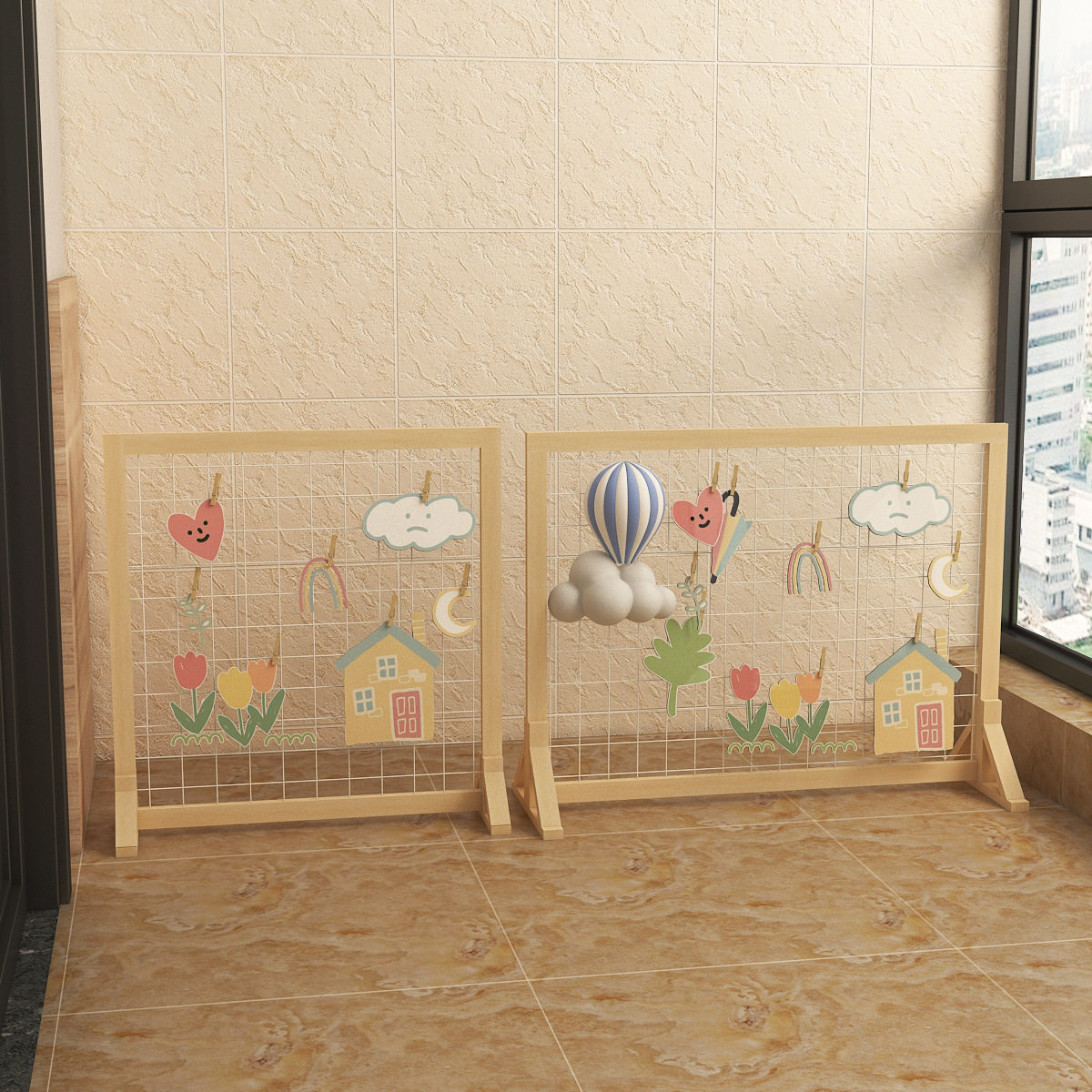 幼儿园作品展示架手工作品装饰架小学桌面饰品实木网格置物架