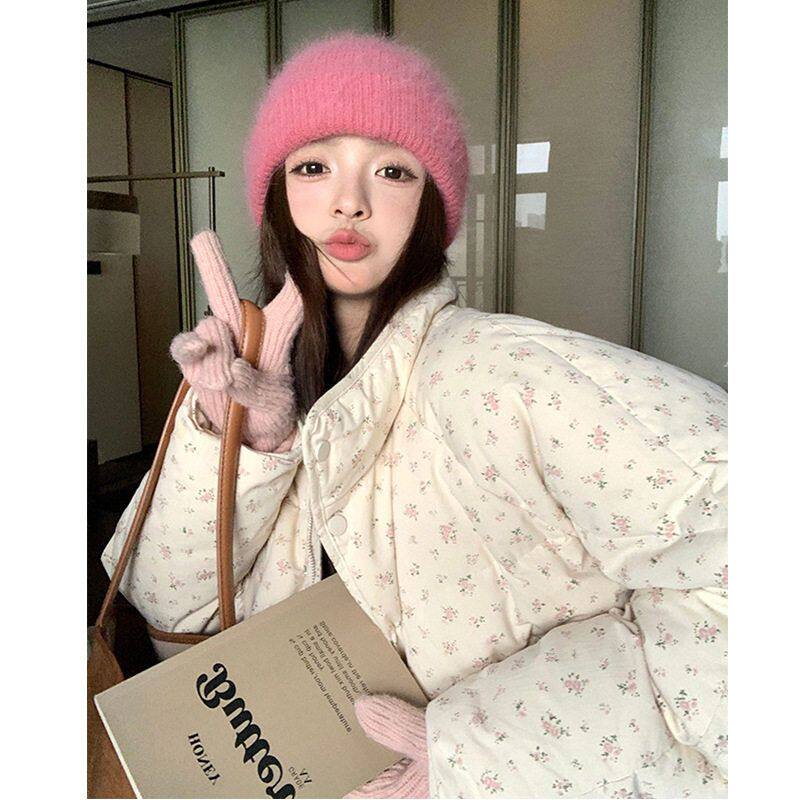 女碎花羽绒外套小个子韩系棉服