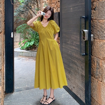 女装/女士精品连衣裙2025年夏季其他/other18-29岁棉涤V领收腰杭