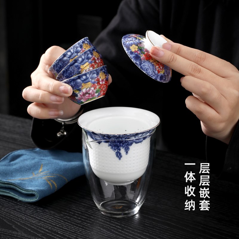 速发高端户外便携式旅行茶具套装家用出差酒店陶瓷泡茶壶喝茶杯快