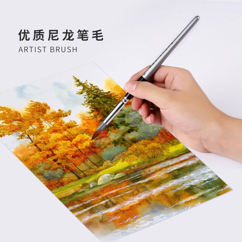 速发8料布包尼龙画笔刷塑支桶装扇形水彩勾线厂板毛刷笔