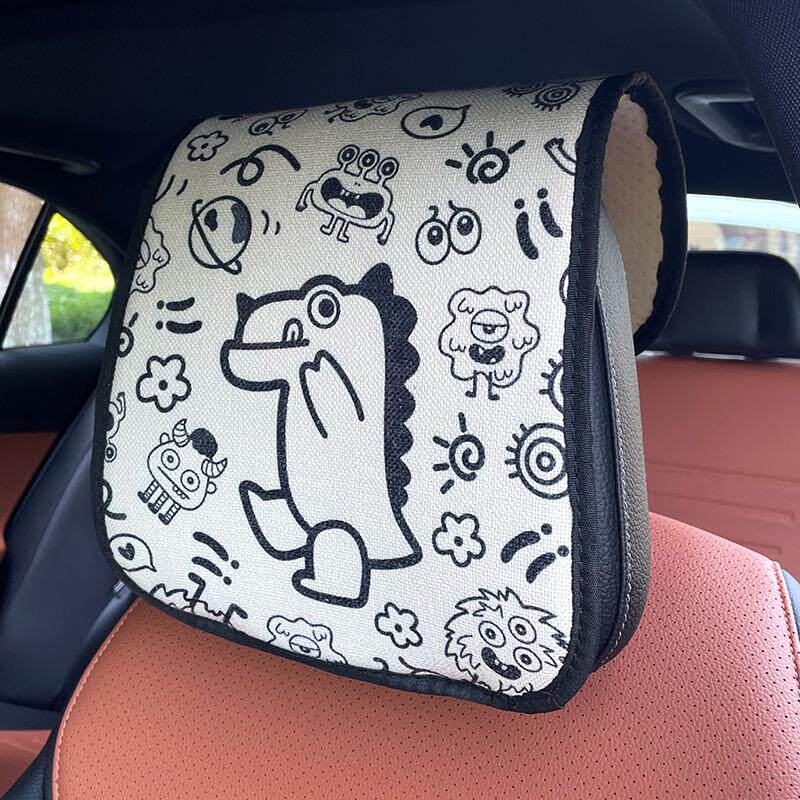 速发汽车品饰座椅头枕套通用棉麻护枕保护套一对座椅套防滑头颈枕