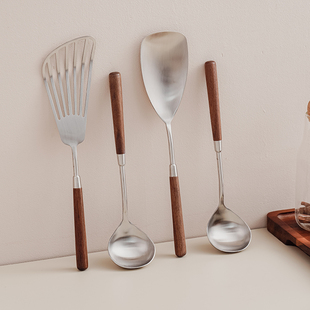 速发胡桃木锅铲铲锈钢炒菜小号勺子铲不厨具套装老式煎饼子小锅铲