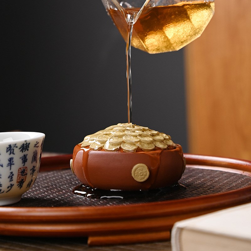 速发创意精品宜兴紫砂茶宠聚宝盆摆茶可茶功夫茶具招财养玩件具配