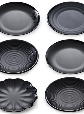 速发2025餐具密胺黑色餐盘餐厅饭店商用圆盘塑料快锅餐仿瓷火盘菜
