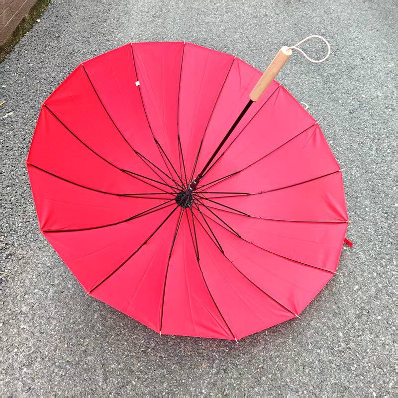速发木16骨大红色长柄雨伞抗风抗雨方出嫁新娘出门婚礼结婚红伞