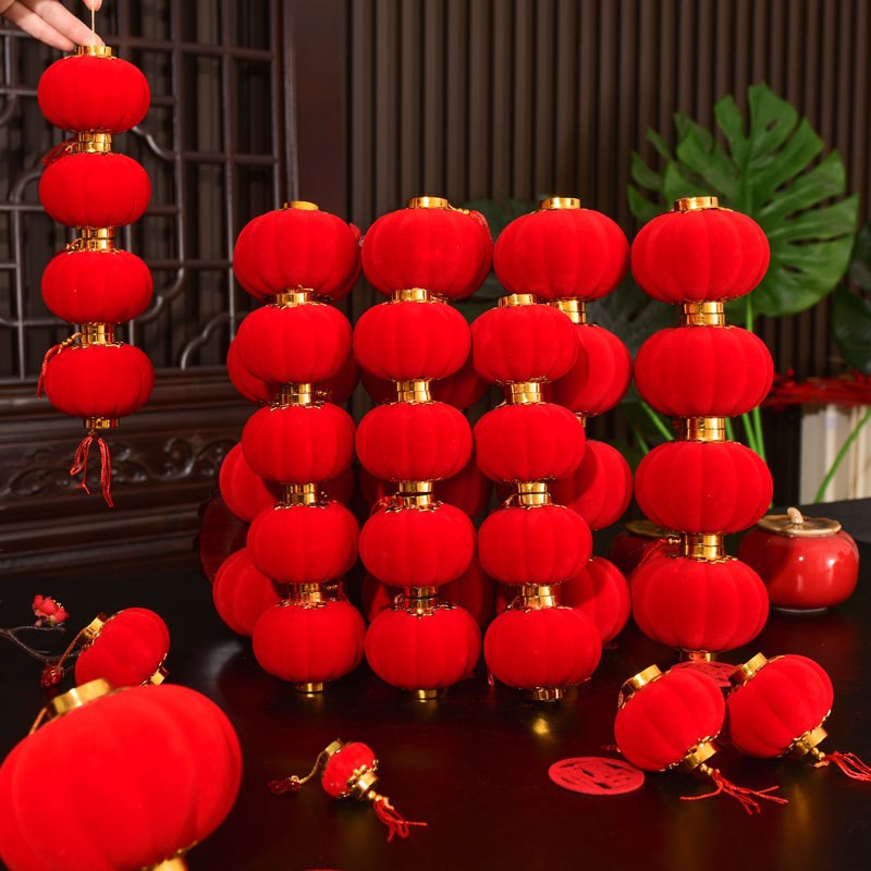 速发迷你装饰品植绒小灯笼红饰5022结婚喜庆大挂院子布置树上挂件