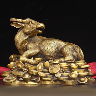 速发黄铜金钱元宝生摆牛肖件华尔街牛黄铜牛家室装饰品办公居桌面