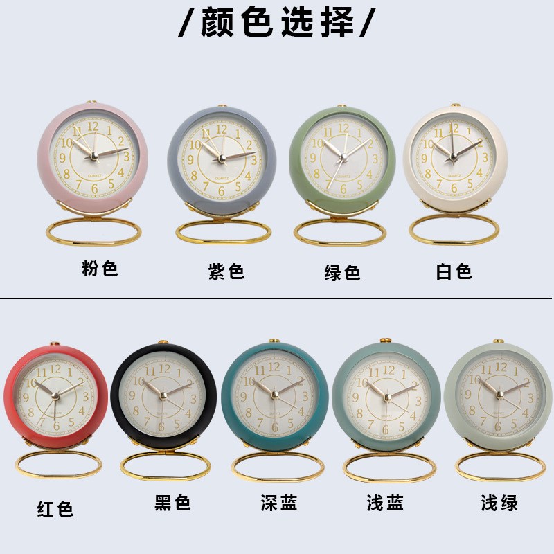 速发金属静音小闹钟儿童电子学钟桌面石生床头夜光台英钟表