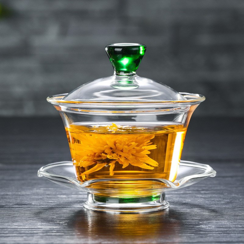 速发高茶硅玻璃彩色盖碗茶杯三才硼夫功具套装泡茶器茶壶透明敬茶